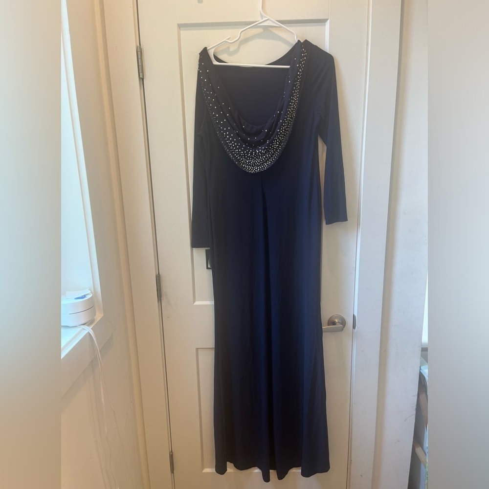 MARINA Navy Blue Long Sleeve Dress - Picture 9 of 10